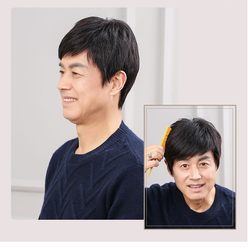 Middle-aged men's short hair artificial human hair wig full headgear