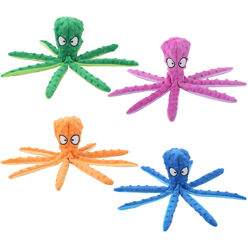 New Pet Plush Toy Octopus Leather Shell Dog Educational Bite Resistant Sound Toy Octopus Cat and Dog Supplies