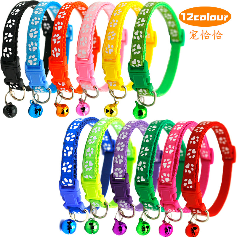 Pet Patch Collar Dog Cat Collar Single Footprint Paw Print Bell Collar Cat Buckle Collar Explosive Collar