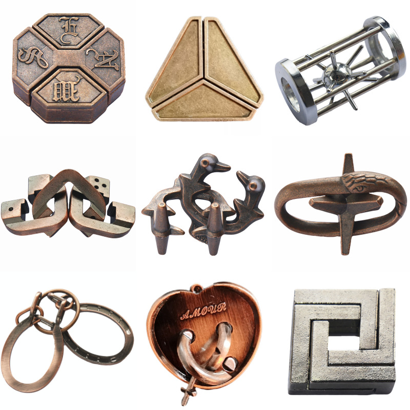 Magic Puzzle gold needle horseshoe square lock unlock Luban lock burn brain Kong Ming lock triangle chain high IQ take things