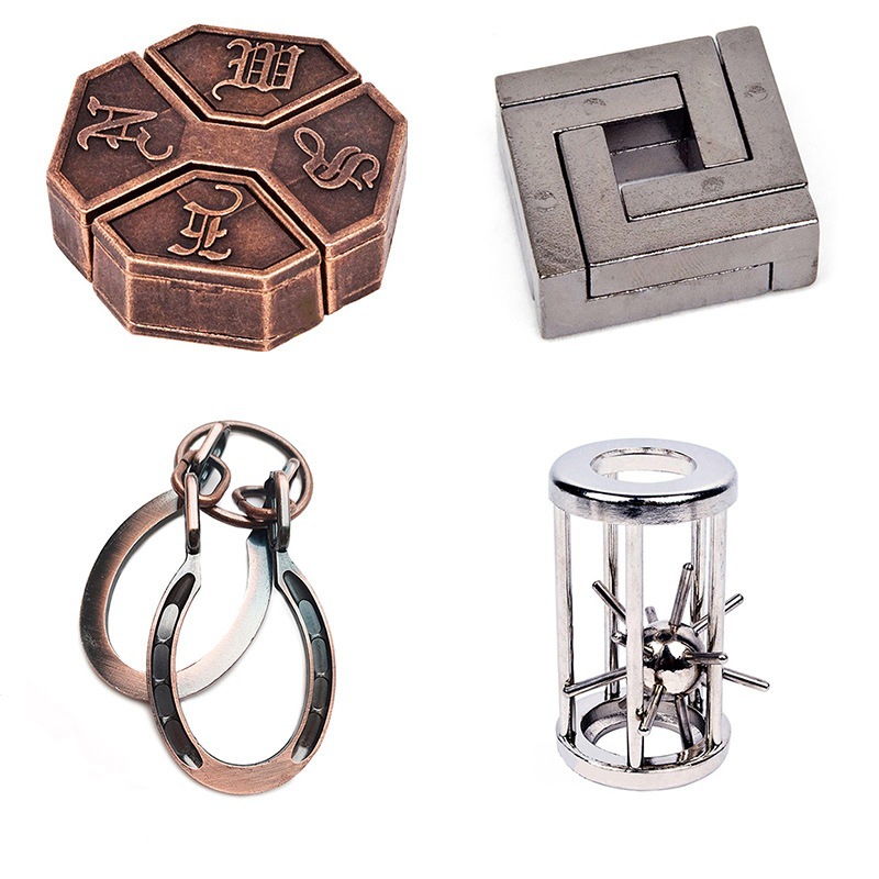 Magic Puzzle gold needle horseshoe square lock unlock Luban lock burn brain Kong Ming lock triangle chain high IQ take things