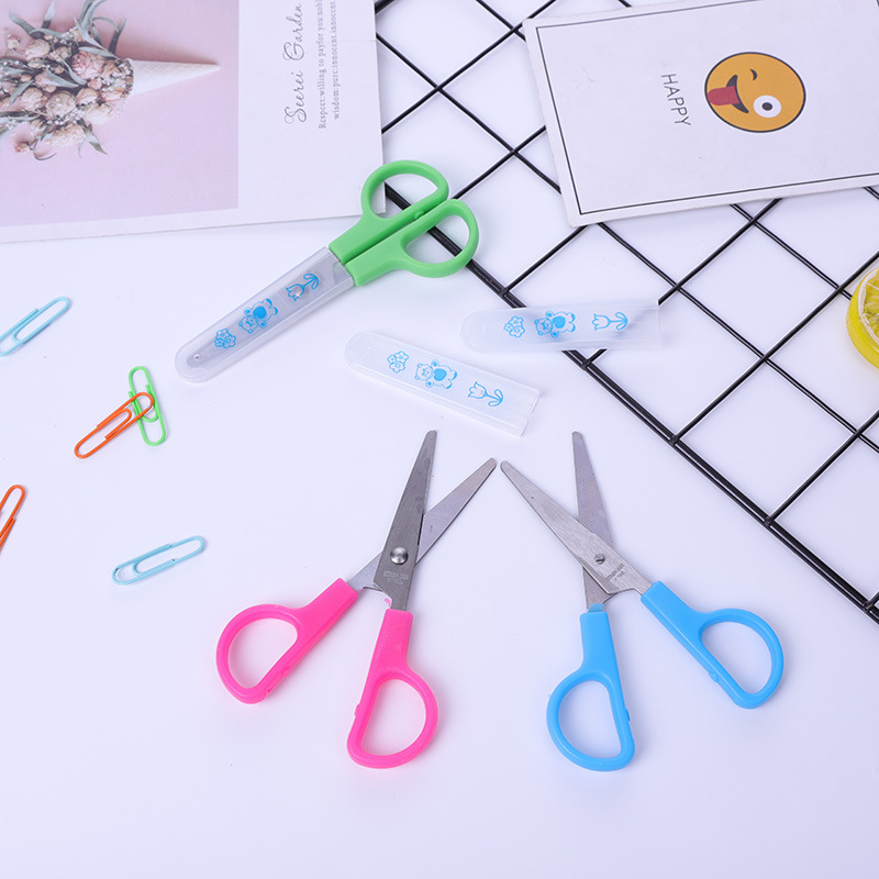 6021 Cartoon Scissors Primary School Children's Handmade Cutter Scissors with Cover for Kindergarten DIY Paper-cut Safety Stationery Wholesale