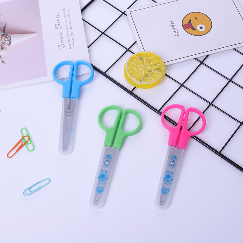 6021 Cartoon Scissors Primary School Children's Handmade Cutter Scissors with Cover for Kindergarten DIY Paper-cut Safety Stationery Wholesale