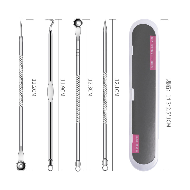 Factory Direct supply acne clip acne needle 4-piece stainless steel blackhead needle double-headed acne needle beauty tools