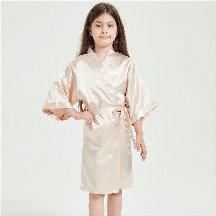 Children's nightgown solid color thin boys' and girls' bathrobe simulation Silk plain home wear European and American Amazon Supply