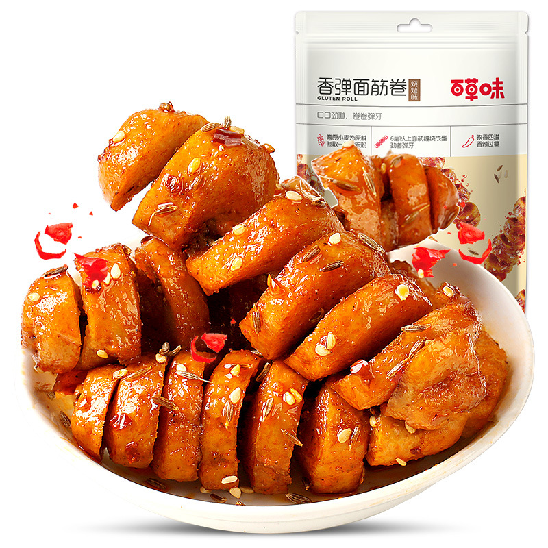 Baocao flavor elastic gluten roll 135g box gauge 50 packs Net red bean dry office snack snack gluten roll