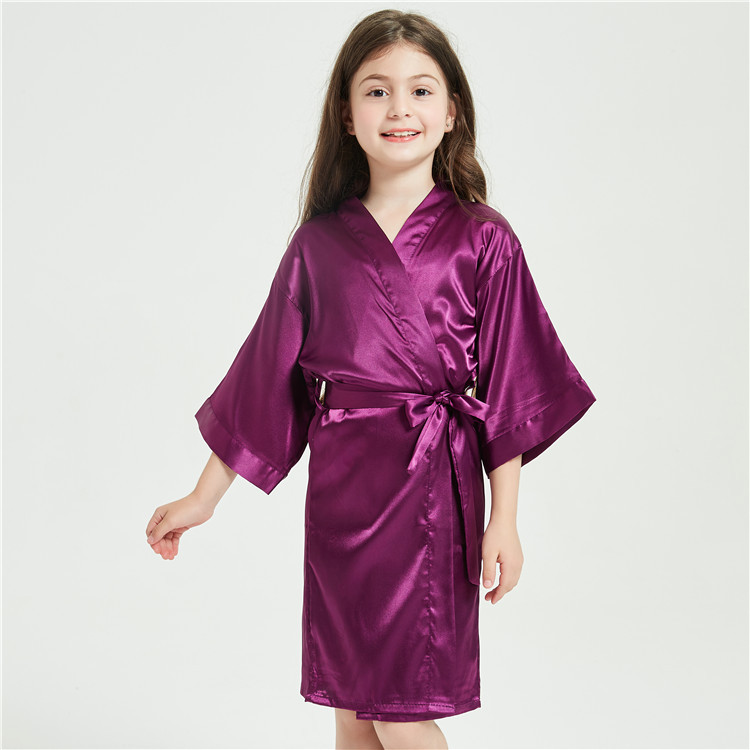 Children's nightgown solid color thin boys' and girls' bathrobe simulation Silk plain home wear European and American Amazon Supply