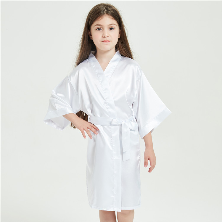 Children's nightgown solid color thin boys' and girls' bathrobe simulation Silk plain home wear European and American Amazon Supply