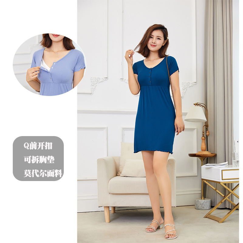 New thread maternity dress thin round neck short sleeve breastfeeding dress plus size casual nightdress postpartum bra-free