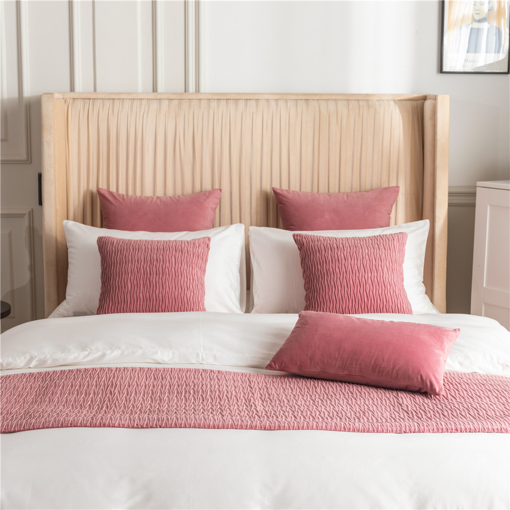 Nordic Light Luxury Thickened Dutch Velvet Pleated Three-dimensional Small Triangle Double-sided Dual-purpose Pink Couple's Room Bed Flag Bed End Towel