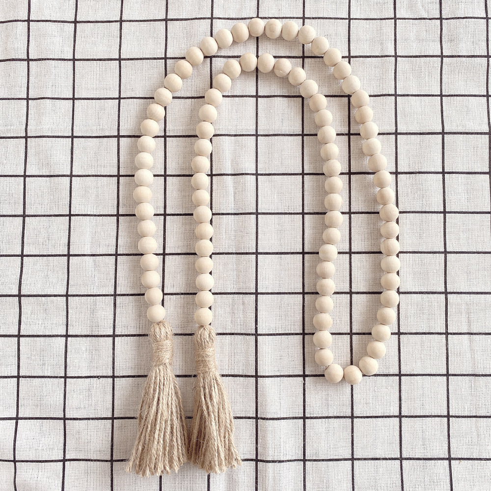 Ins Scandinavian Style Wood Color Tassel Wooden Bead Pendant DIY Handmade Jewelry Accessories String Hemp Rope Home Decoration Pendant