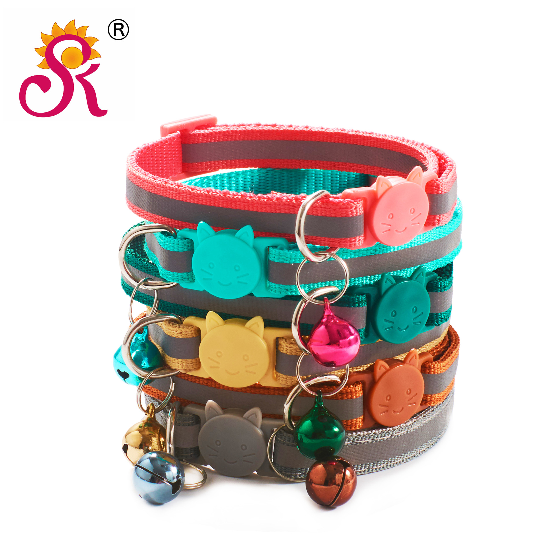 1.0 Color Reflective Cat Head Safety Buckle Collar Cat Collar Pet Cat Bell Cat Collar Spot Factory