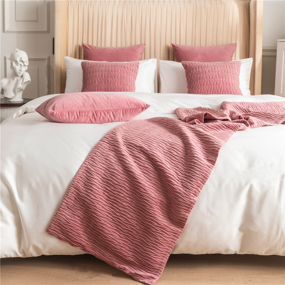 Nordic Light Luxury Thickened Dutch Velvet Pleated Three-dimensional Small Triangle Double-sided Dual-purpose Pink Couple's Room Bed Flag Bed End Towel