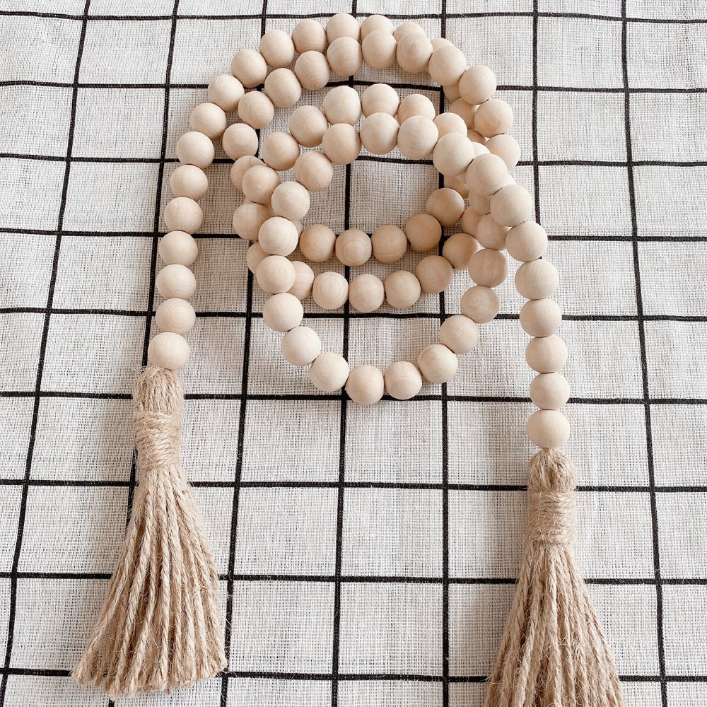 Ins Scandinavian Style Wood Color Tassel Wooden Bead Pendant DIY Handmade Jewelry Accessories String Hemp Rope Home Decoration Pendant