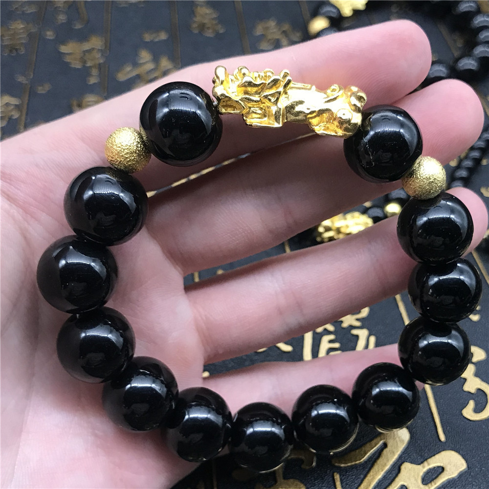 Imitation Obsidian Lucky Pixiu Bracelet for Men and Women, High-End Vietnamese Sand Gold Jewelry, Handmade Beaded Jewelry Wholesale