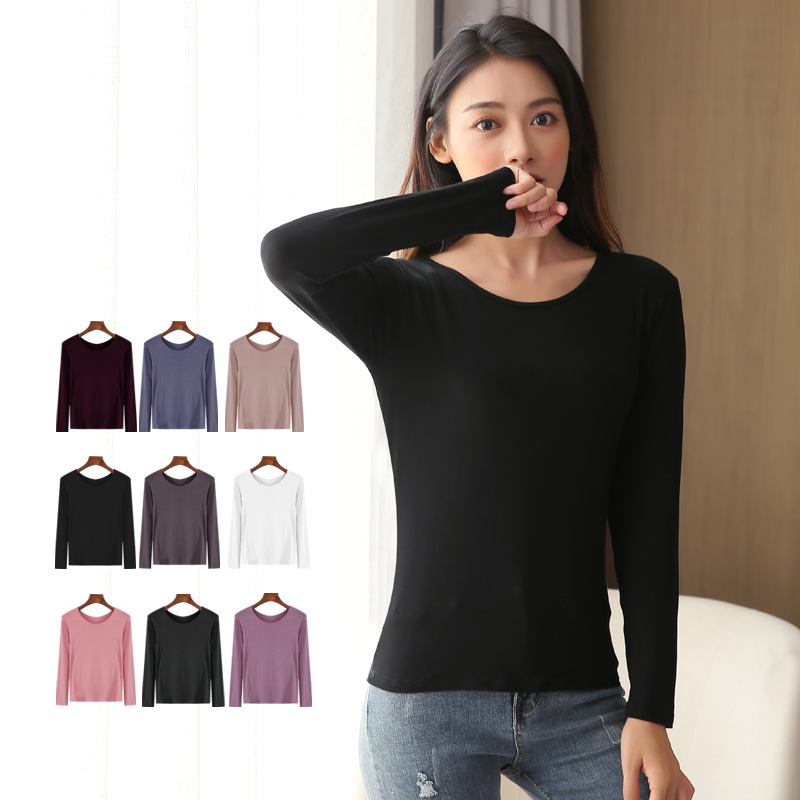 2024 Spring and Autumn Modal Base Shirt Women's plus size Long-sleeved T-shirt Women's Inner Autumn Clothes Round Neck All-match Thin Top