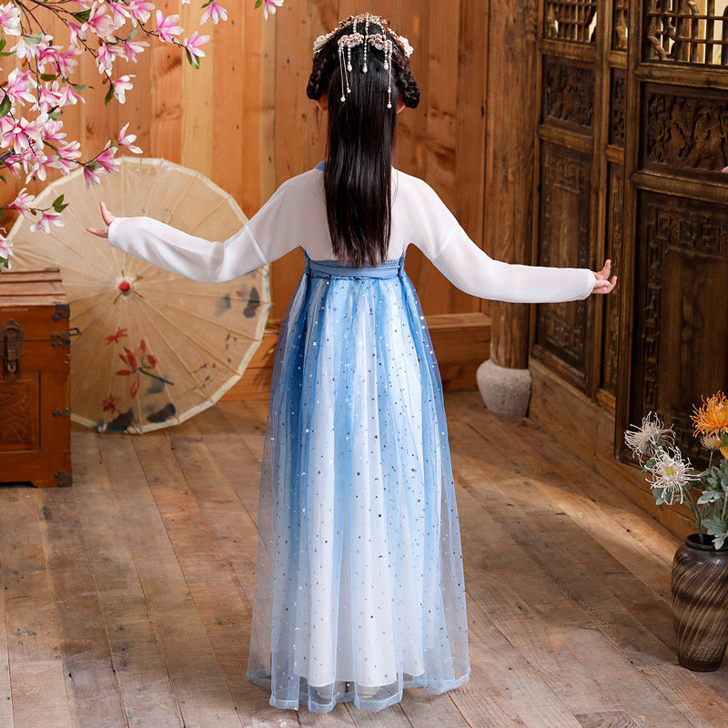 Ancient Costume for Children, Hanfu for Girls, Fairy Ancient Costume, Chinese Style Little Girl, Guzheng Elegant Dance Performance Outfit