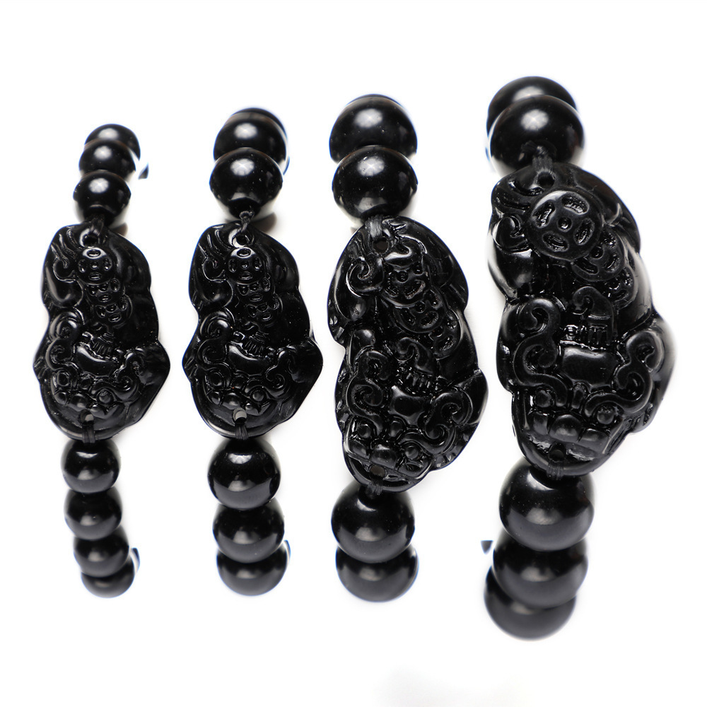 Imitation Obsidian Lucky Pixiu Bracelet for Men and Women, High-End Vietnamese Sand Gold Jewelry, Handmade Beaded Jewelry Wholesale