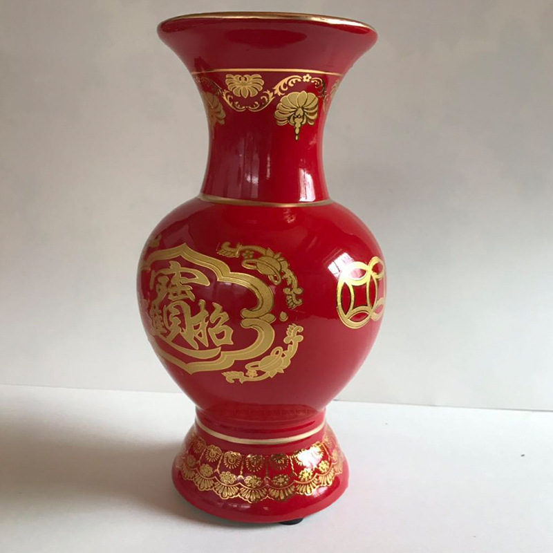 Ceramic Chinese Style Red Glaze Vase Creative Simple Living Room Gypsophila Flower Arranging Dried Flower Decorations Ornaments Decoration