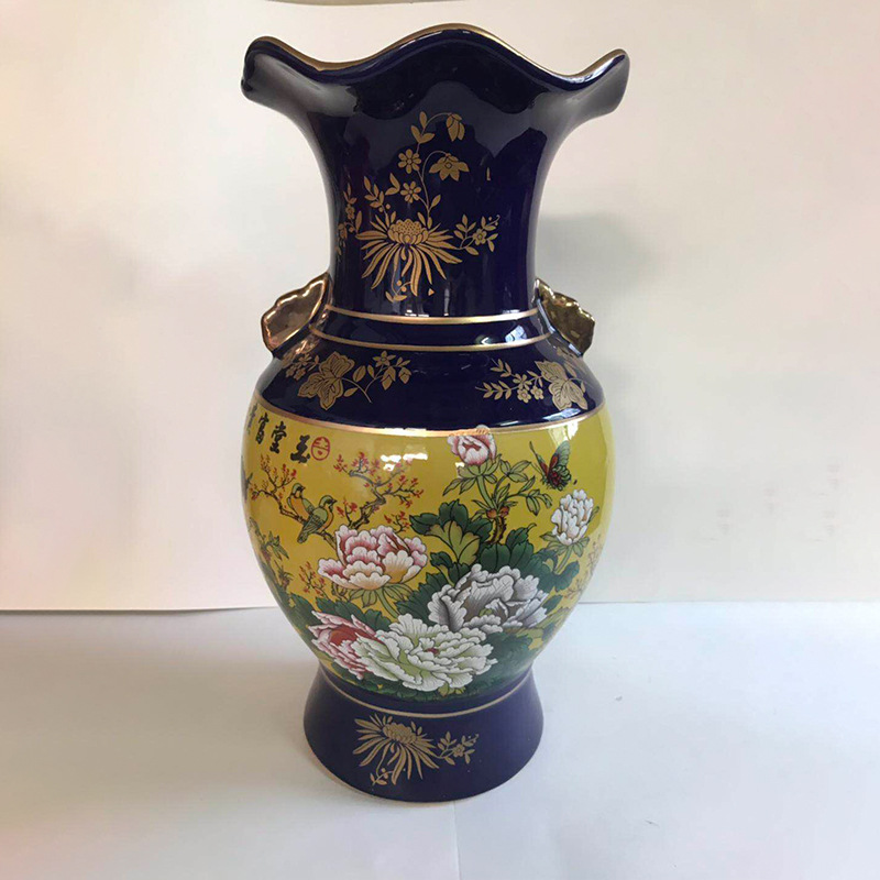Ceramic Chinese Vase Tianqiu Flower Blooming Rich Bottle Decoration Creative Simple Living Room Flower Arrangement Dried Flower Decoration