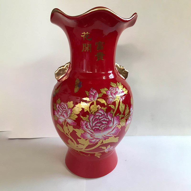 Ceramic Chinese Vase Tianqiu Flower Blooming Rich Bottle Decoration Creative Simple Living Room Flower Arrangement Dried Flower Decoration