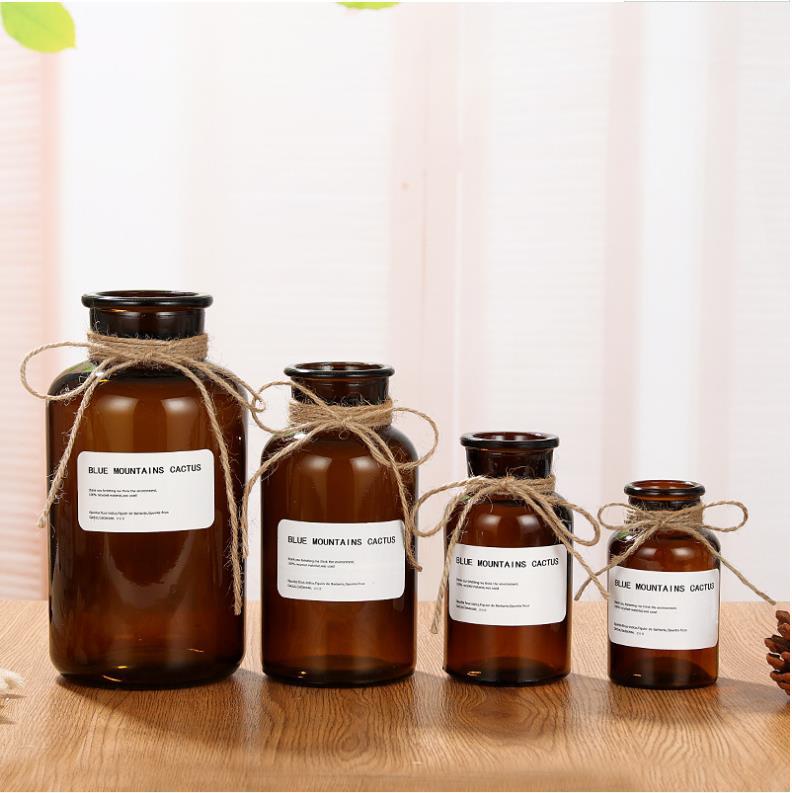 Индивидуальные оптовые стеклянные вазы для сухих цветов, имитация европейского стиля, домашние украшения, коричневые реактивные цветы