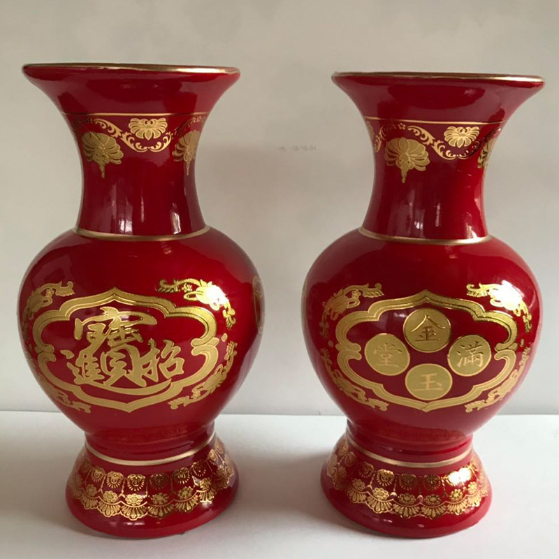 Керамическая ваза в китайском стиле, красная глазурь, простая, для декора сухих цветов в гостиной