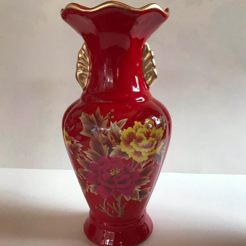 Ceramic Ornaments Model Room Decoration Creative Simple Living Room Tv Cabinet Red Glaze Chinoiserie Vase Decoration Flower Arrangement