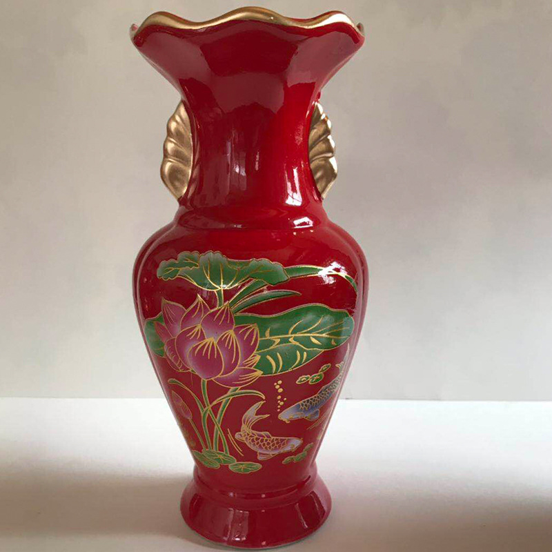 Ceramic Ornaments Model Room Decoration Creative Simple Living Room Tv Cabinet Red Glaze Chinoiserie Vase Decoration Flower Arrangement
