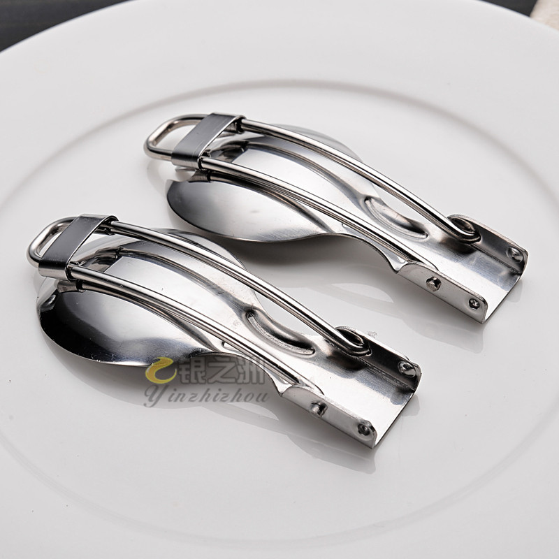 Stainless steel folding spoon, folding cutlery knife salad spoon with fork folding spoon outdoor portable suit