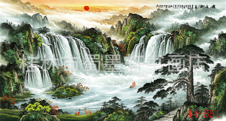 44-551 Chinese painting calligraphy and painting waterfall landscape welcome pine cornucopia living room decoration high simulation painting core wholesale