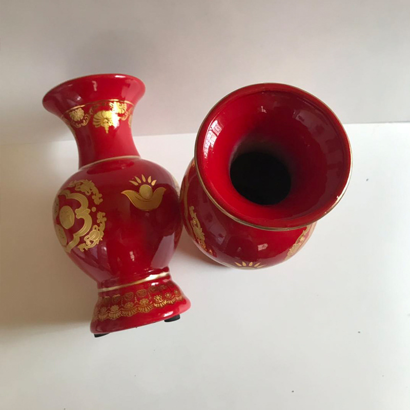 Ceramic Chinese Style Red Glaze Vase Creative Simple Living Room Gypsophila Flower Arranging Dried Flower Decorations Ornaments Decoration