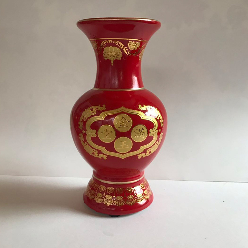 Ceramic Chinese Style Red Glaze Vase Creative Simple Living Room Gypsophila Flower Arranging Dried Flower Decorations Ornaments Decoration