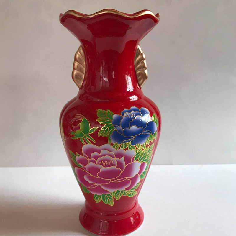 Ceramic Ornaments Model Room Decoration Creative Simple Living Room Tv Cabinet Red Glaze Chinoiserie Vase Decoration Flower Arrangement