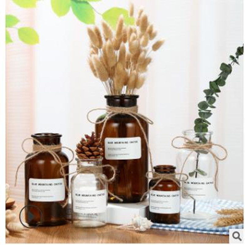Customized Wholesale Glass Vases for Dried Flowers, Simulated European-Style Home Decorations, Brown Reagent Flowers