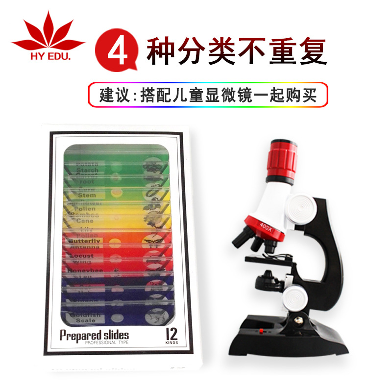 Children's Microscope Matching Plastic Biological Slices Animal Plants Insects 12-Piece Colorful Set