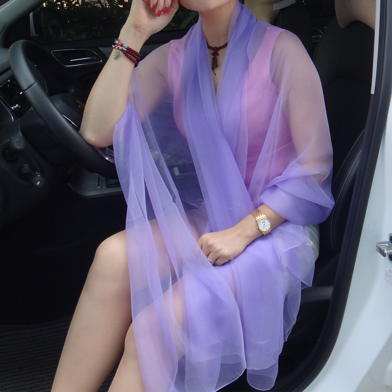Ultra-thin Korean Style Summer Ice Silk Chiffon Women's Scarf Air Conditioning Shawl Sunscreen Scarf Seaside Scarf Autumn Dance Scarf