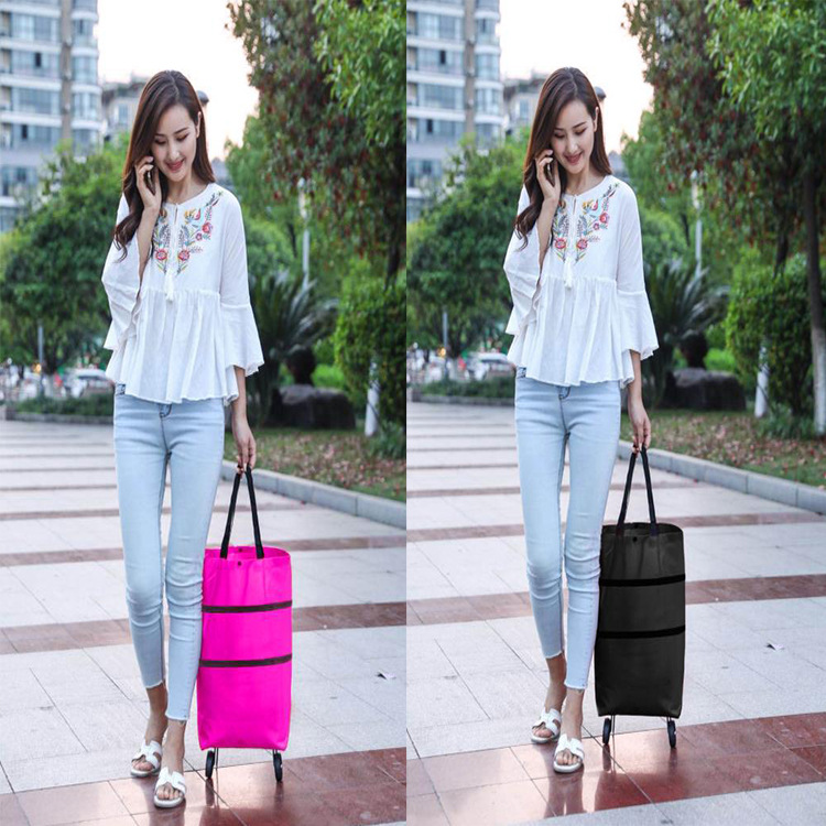 Foldable Shopping Cart with Wheels, Portable Shopping Trolley, Hand-Pulled Cart with Shopping Bag