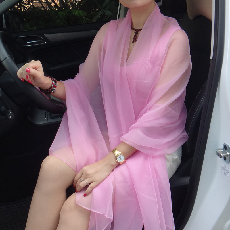 Ultra-thin Korean Style Summer Ice Silk Chiffon Women's Scarf Air Conditioning Shawl Sunscreen Scarf Seaside Scarf Autumn Dance Scarf