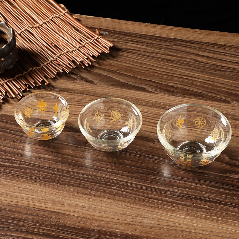 Eight Treasures Auspicious Bowl Buddhist Utensils Water Purification Cup Crystal Eight Treasures Bowl Water Offering Bowl Holy Water Cup Eight Auspicious Crystal Offering Cup