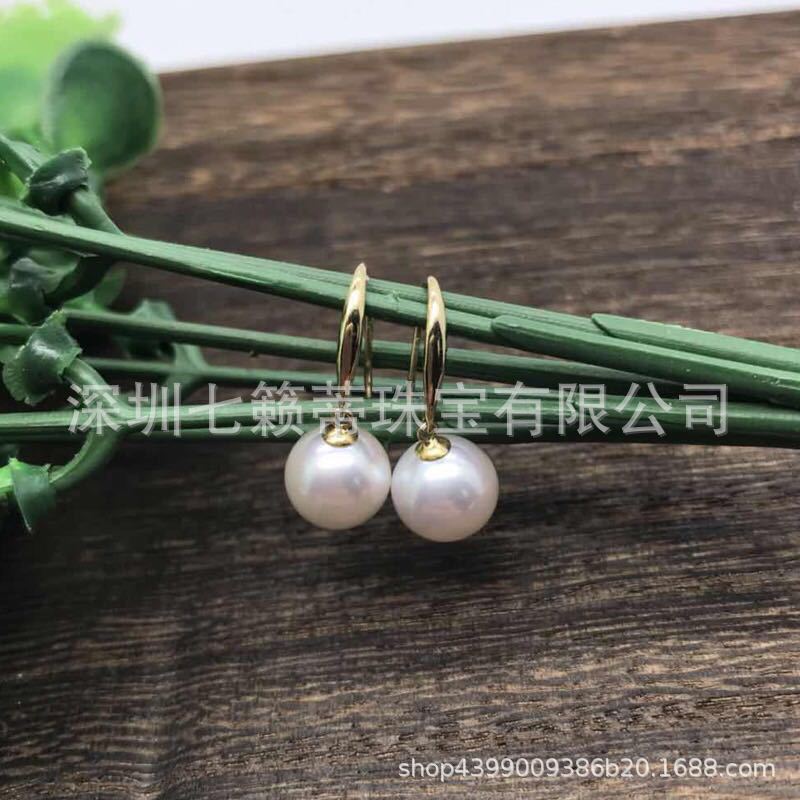 18K gold ear hook thick leaf ear hook 750 pearl earrings DIY Jasper beeswax jewelry accessories