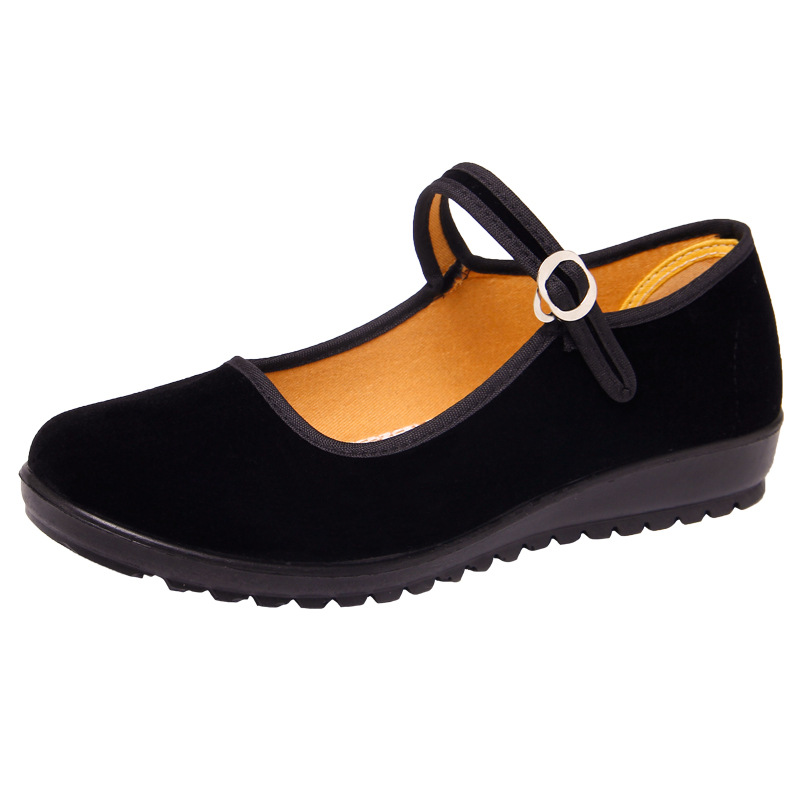 Old Beijing Cloth Shoes for Women, Black Ceremonial Shoes, Hotel Work Flats Non-Slip Square Mouth Black Cloth Shoes, Dance Shoes, My Teacher