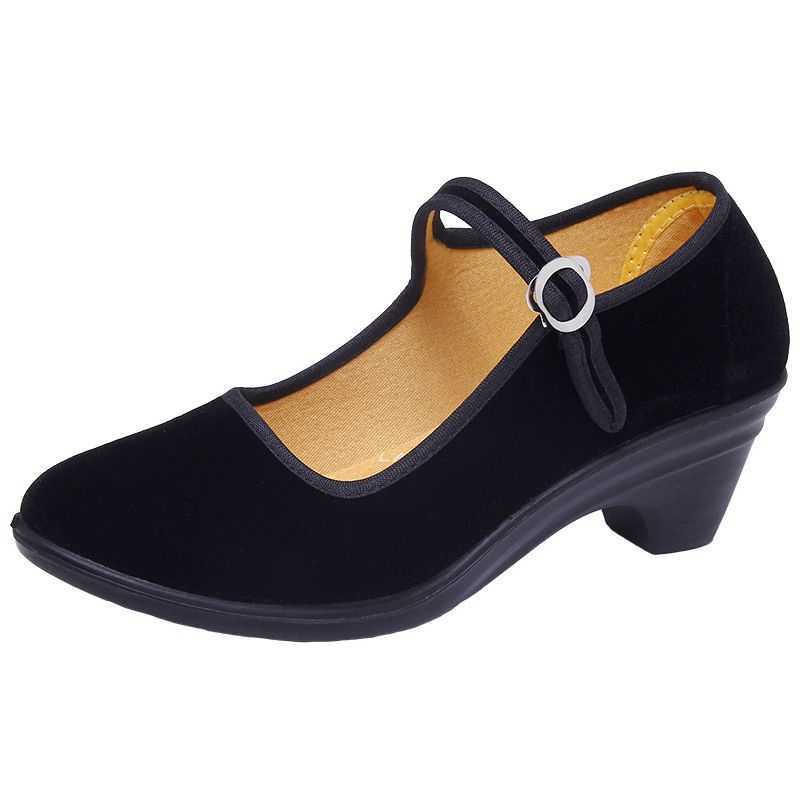 Old Beijing Cloth Shoes for Women, Hotel Etiquette Dance, Flats-Soled Thick-Soled Work Shoes for Middle-Aged and Elderly Mothers, Black Cloth Shoes