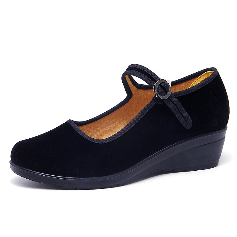 Old Beijing Cloth Shoes for Women, Hotel Etiquette Dance, Flats-Soled Thick-Soled Work Shoes for Middle-Aged and Elderly Mothers, Black Cloth Shoes