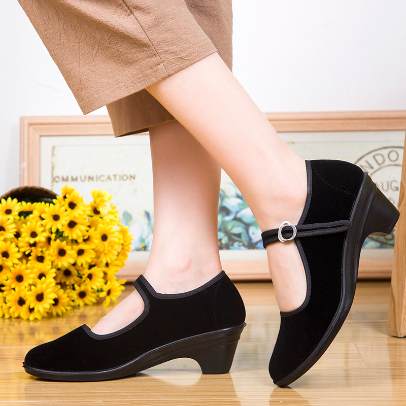 Old Beijing Cloth Shoes for Women, Black Ceremonial Shoes, Hotel Work Flats Non-Slip Square Mouth Black Cloth Shoes, Dance Shoes, My Teacher