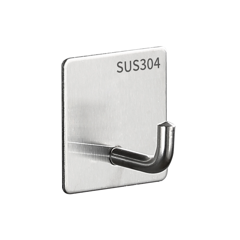 304 stainless steel hook punch-free bathroom clothes hook metal sticky hook bathroom clothes hat cross-border self-adhesive single hook