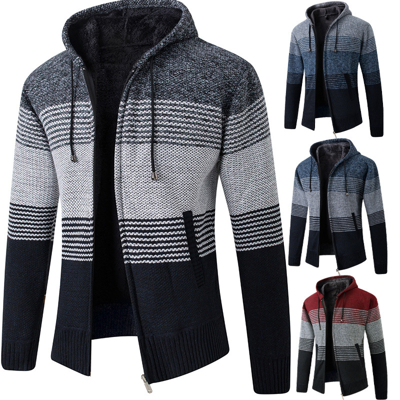 Knitted Jacket Men's Korean Style Autumn and Winter Fleece-Lined Thickened Outer Wear Fashionable Sweater Autumn Clothes Outer Wear Men's Cardigan