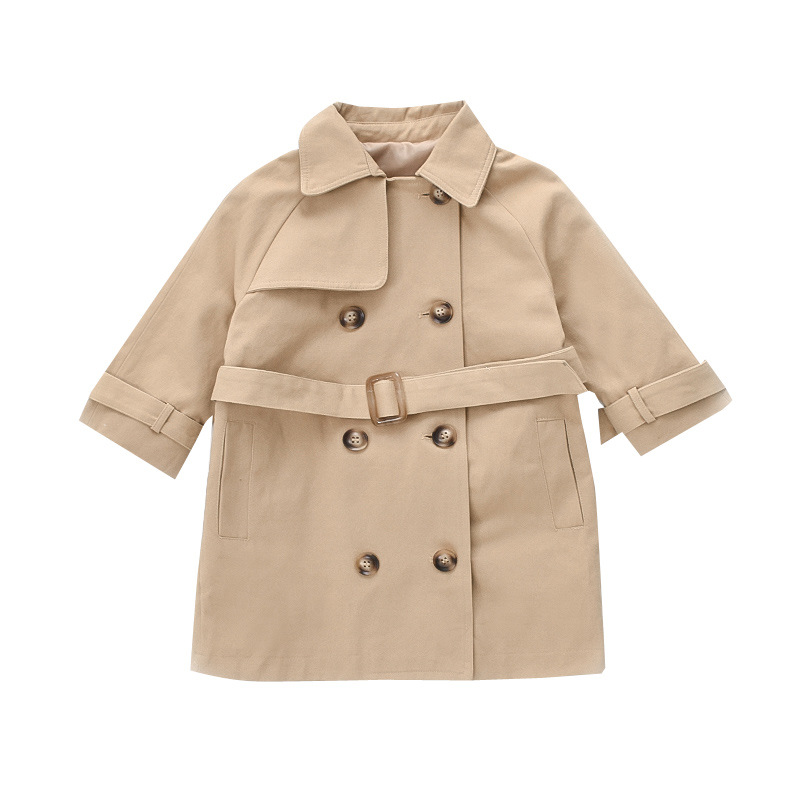 Girls' Spring and Autumn Trenchcoat Children's Double-breasted Casual Coat Top Mid-length Trendy Coat Children's Trenchcoat