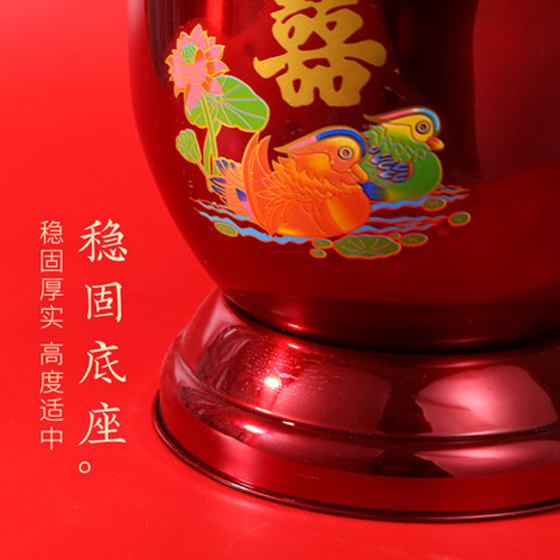 Stainless Steel Printed Wedding Spittoon Woman's Accompanying Bucket Red High-legged Iron Enamel with Lid Xi Nocturnal Pot Urinal Pot