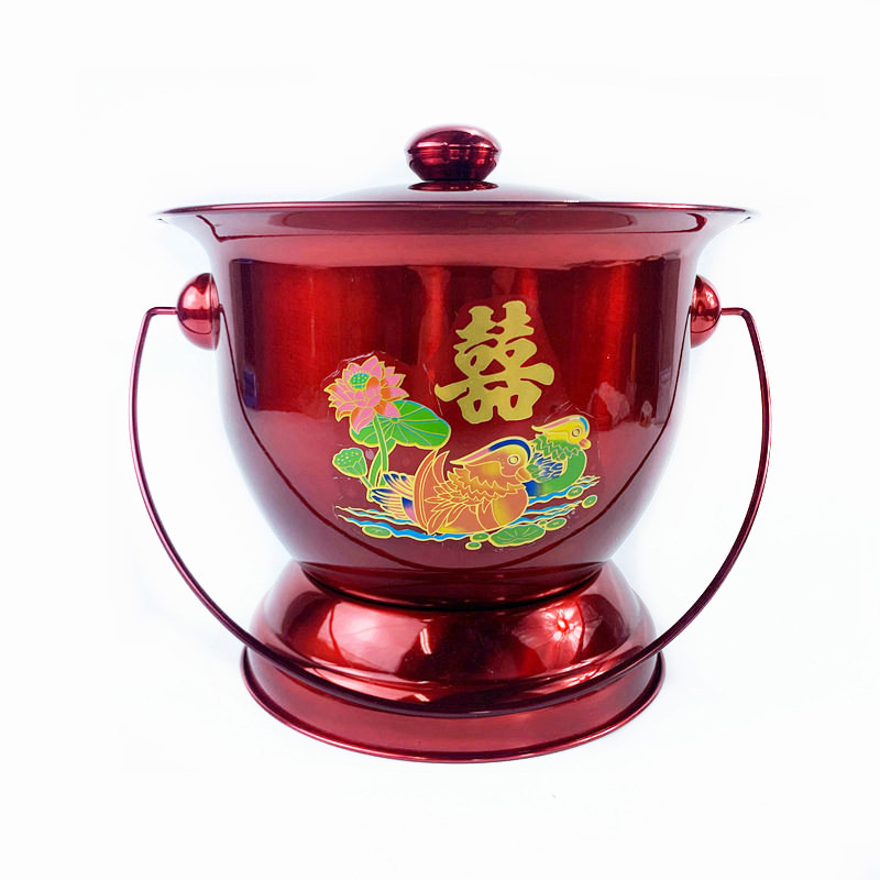 Stainless Steel Printed Wedding Spittoon Woman's Accompanying Bucket Red High-legged Iron Enamel with Lid Xi Nocturnal Pot Urinal Pot